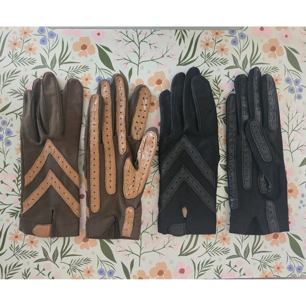 Vintage Isotoner Driving Gloves Brown Black New One Size Lot Of 2
